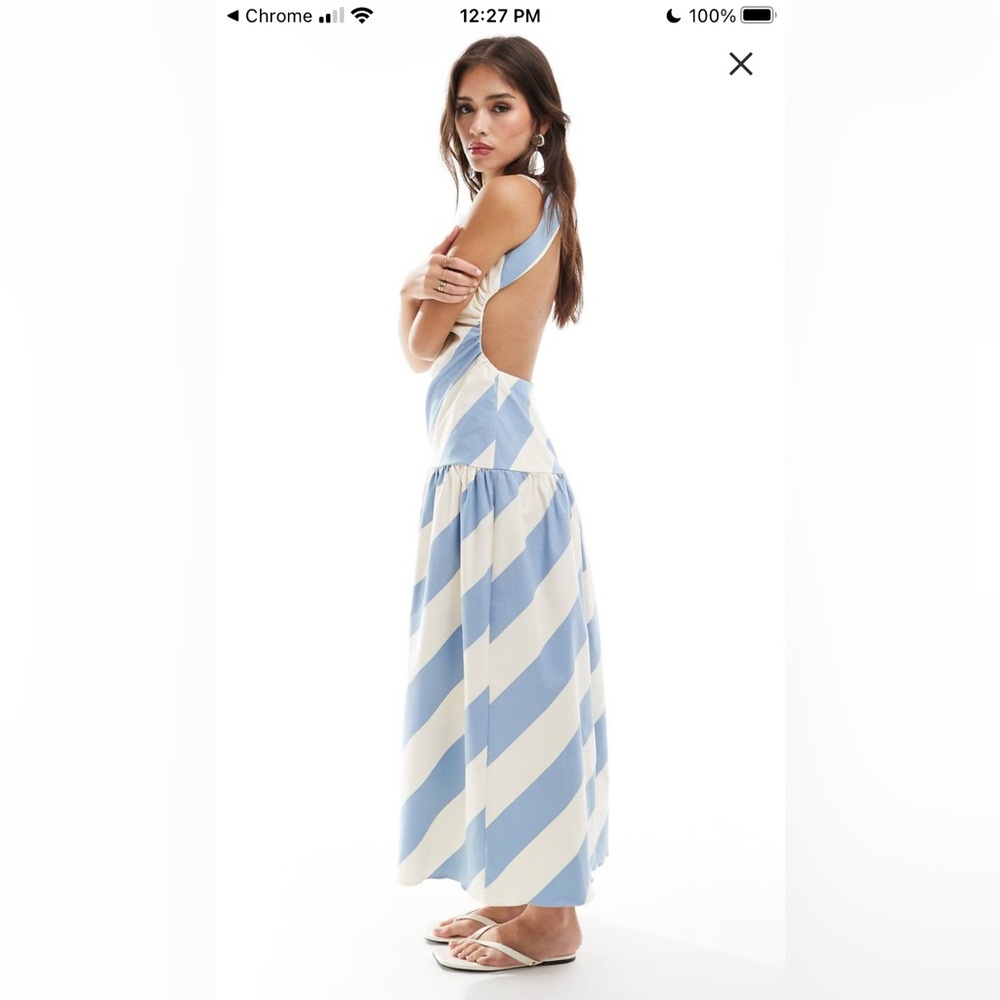 Blue and White Striped Sleeveless Dress